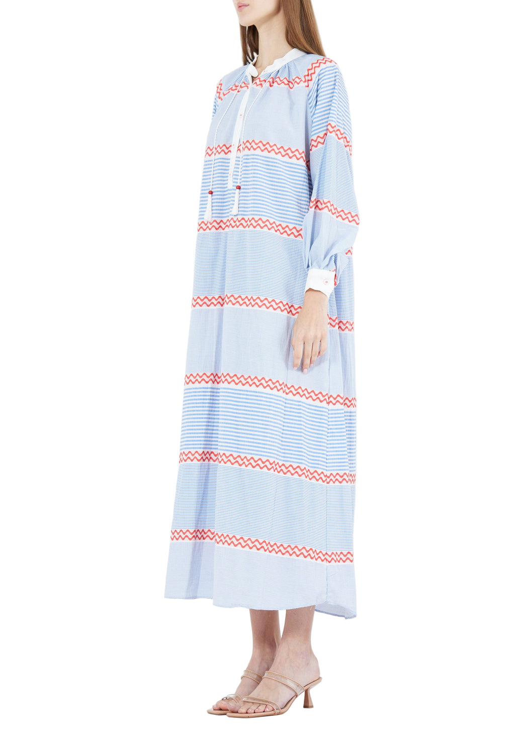 Simple And elegant Printed Maxi Dress With Long Dress And Mandarin Collar