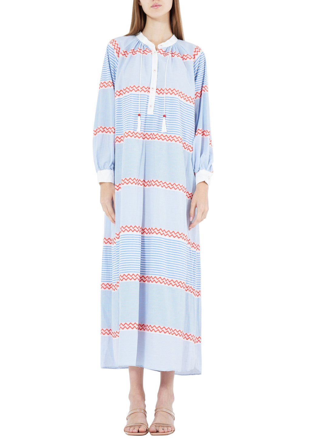 Simple And elegant Printed Maxi Dress With Long Dress And Mandarin Collar