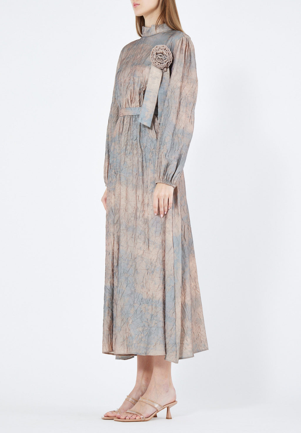 Beautiful Jacquard Long Dress With Flower Embellishment