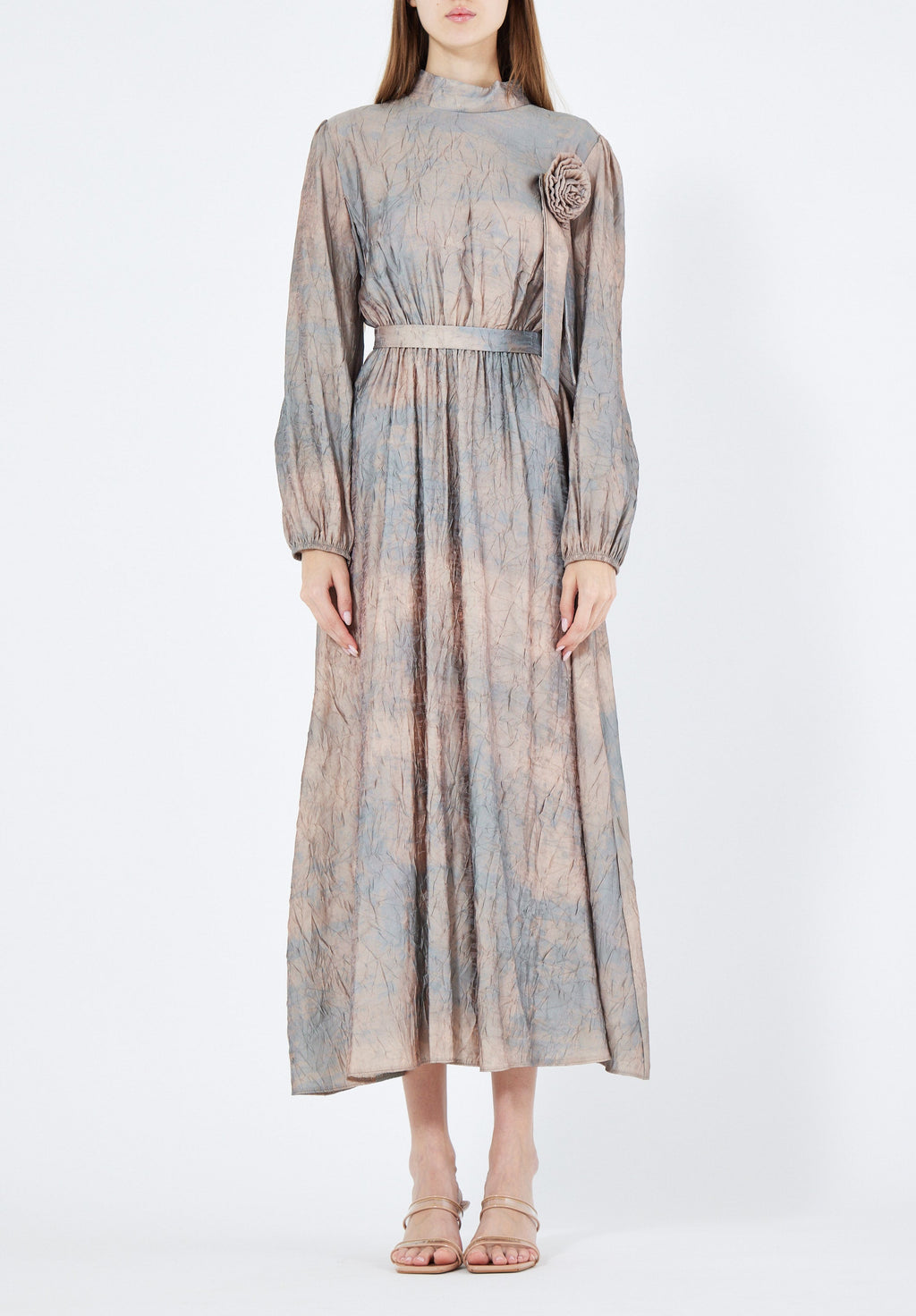 Beautiful Jacquard Long Dress With Flower Embellishment