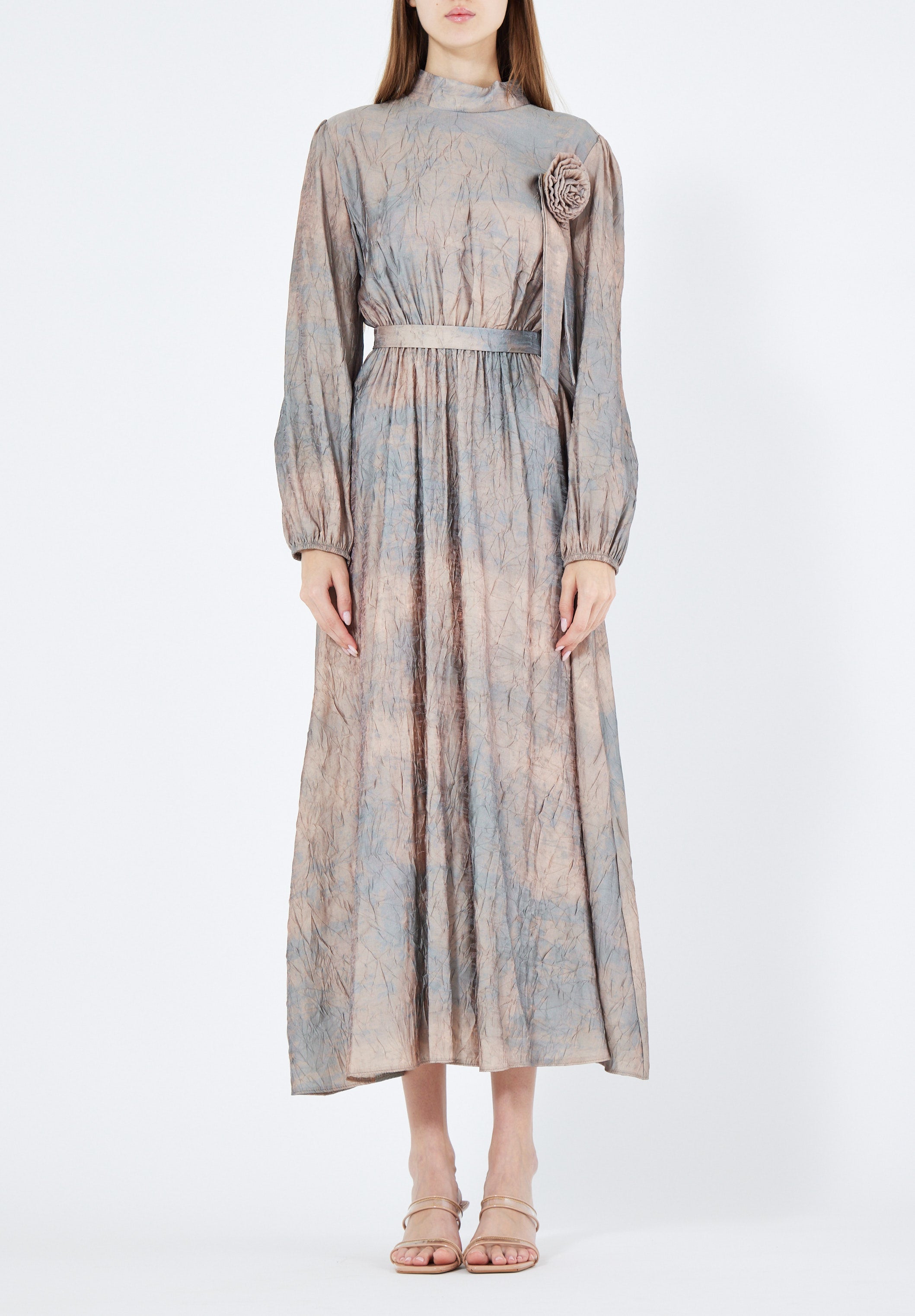 Beautiful Jacquard Long Dress With Flower Embellishment