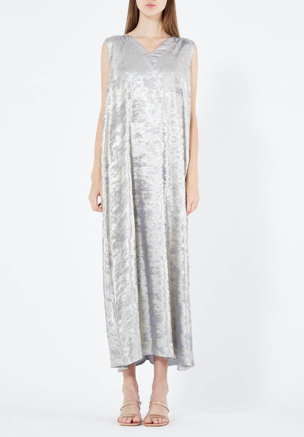 Beautiful Metallic Shaded Loose Fitted Sleeveless Long Dress