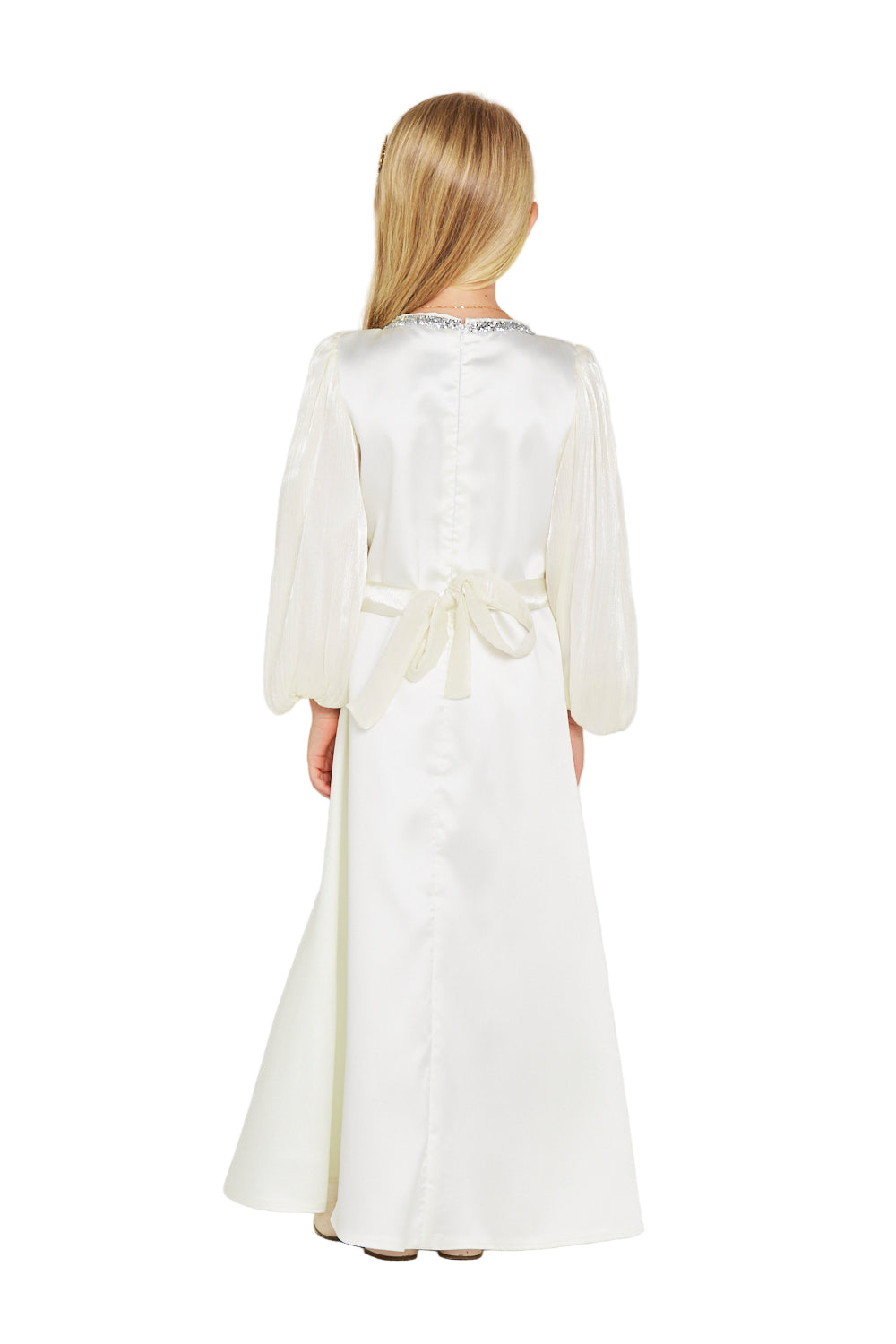 Embellished Neckline Satin Party Gown