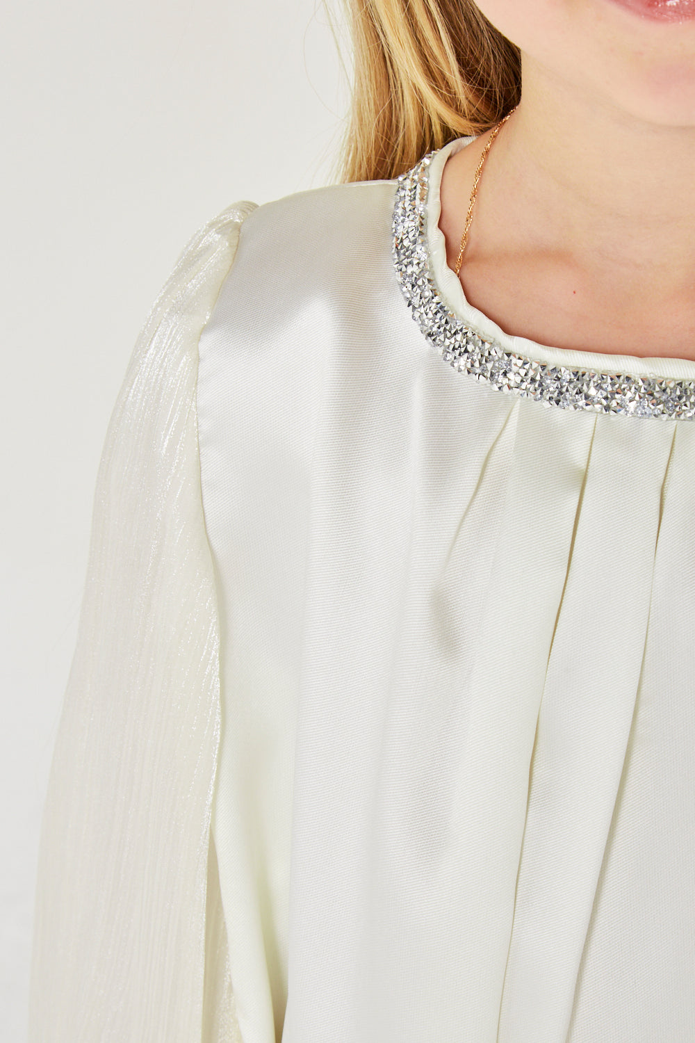 Embellished Neckline Satin Party Gown