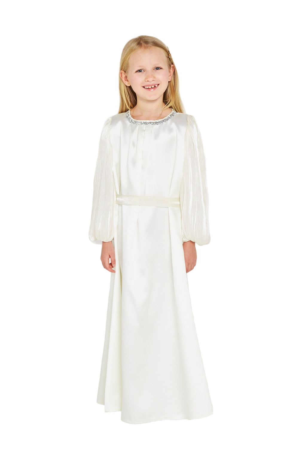 Embellished Neckline Satin Party Gown