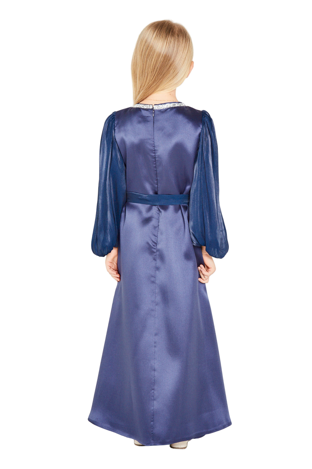 Embellished Neckline Satin Party Gown