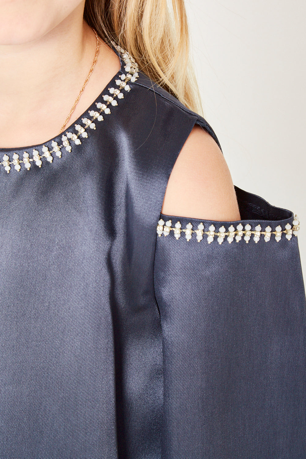 Embellished Trim Cold-Shoulder Dress