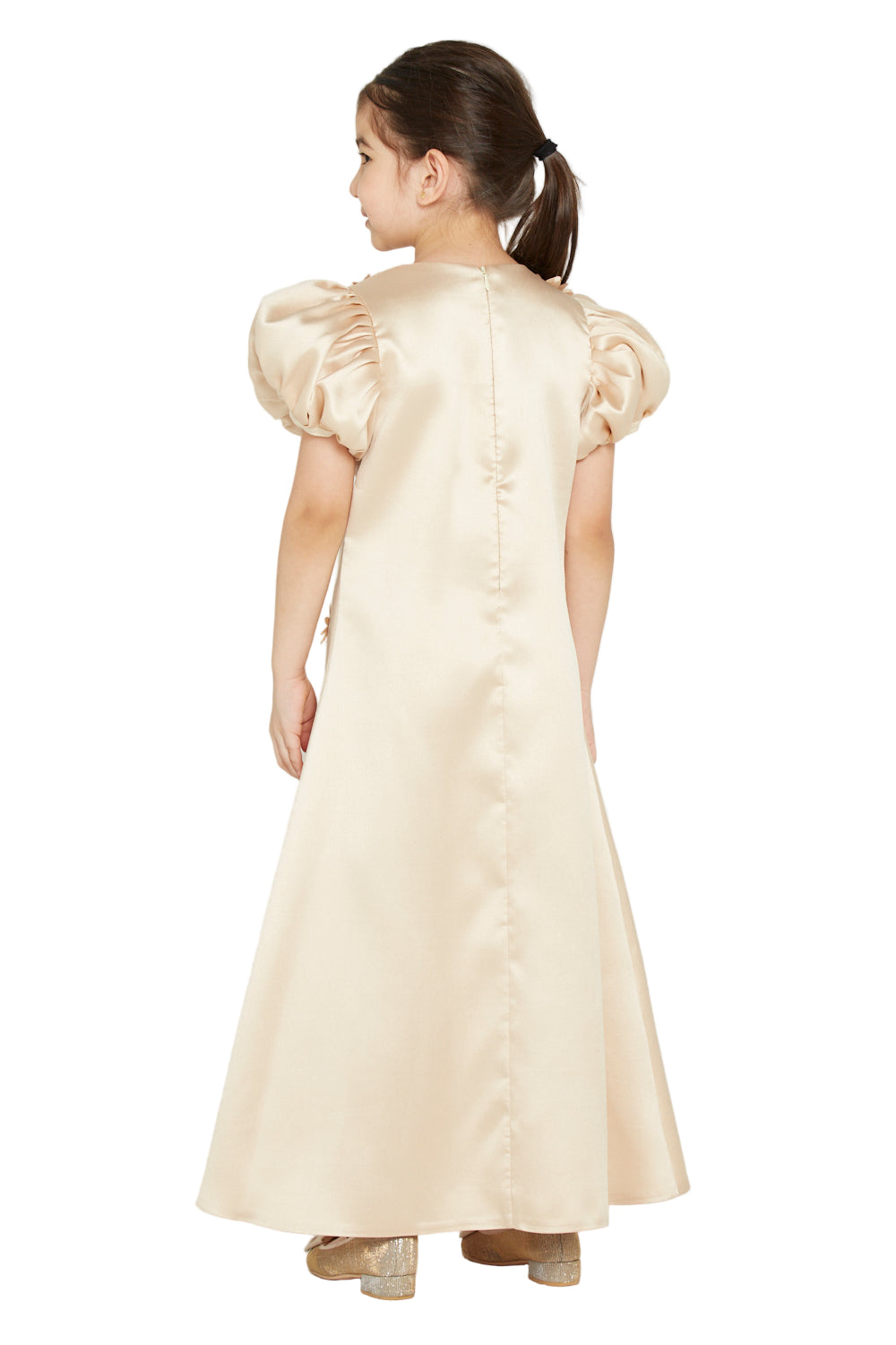 Floral Appliqué Puff Sleeve Dress