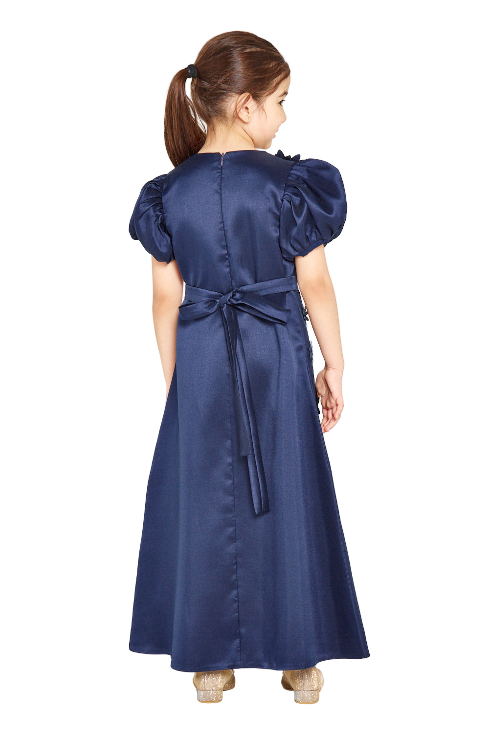 Floral Appliqué Puff Sleeve Dress