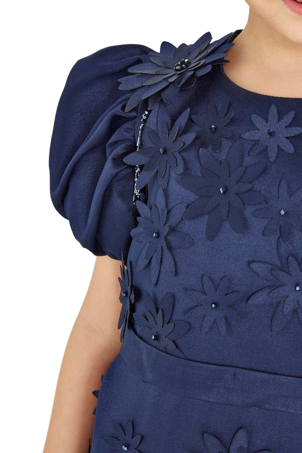 Floral Appliqué Puff Sleeve Dress