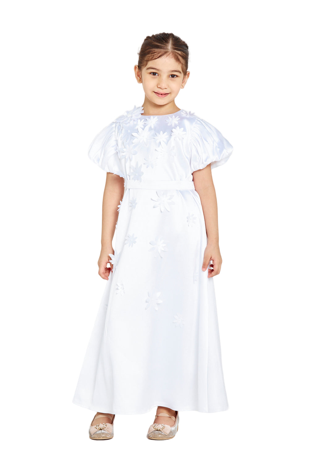 Floral Appliqué Puff Sleeve Dress