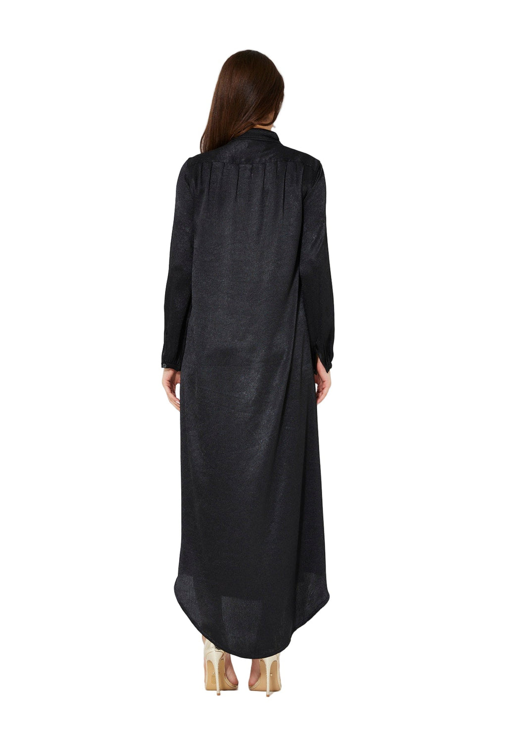 Shimmer Shirt Dress With High-Low Hemline In Crinkle Satin