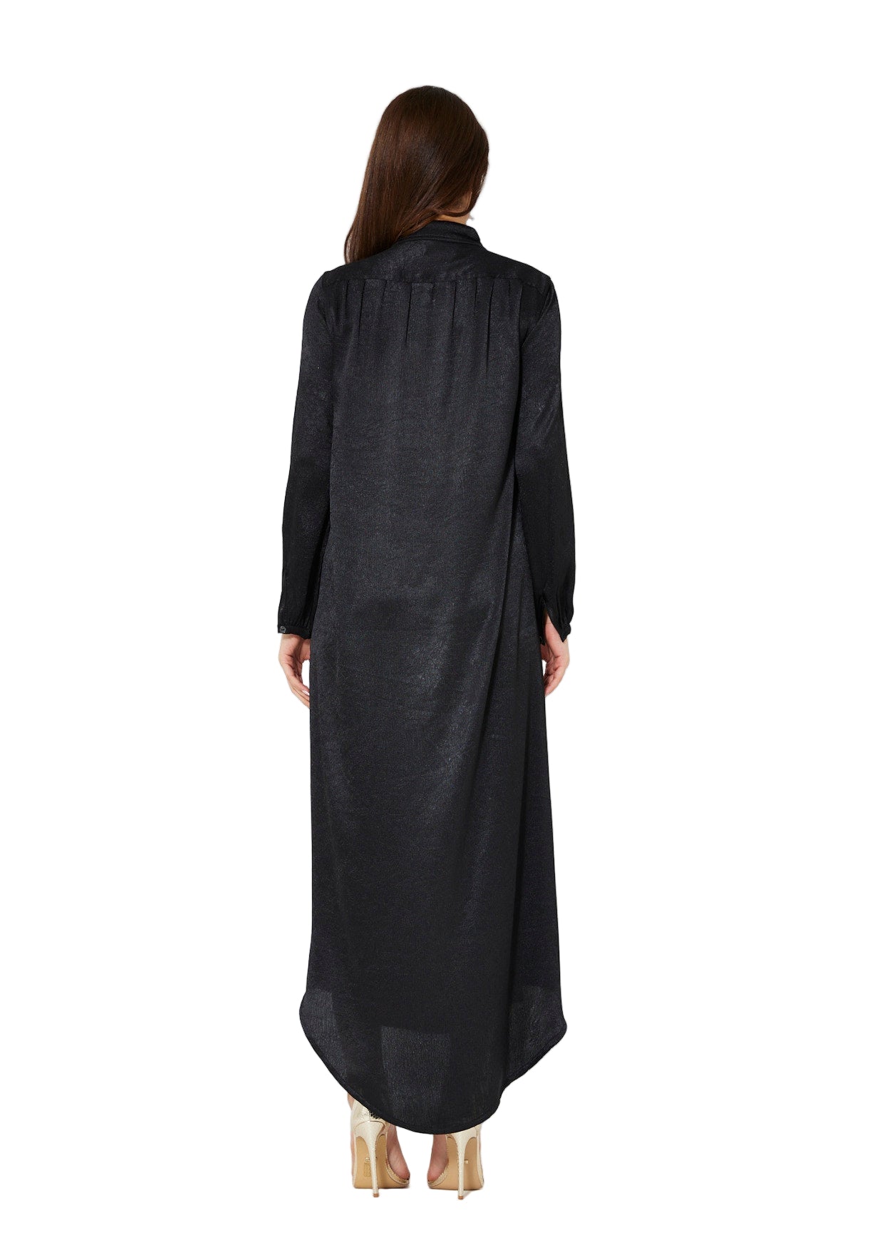 Shimmer Shirt Dress With High-Low Hemline In Crinkle Satin
