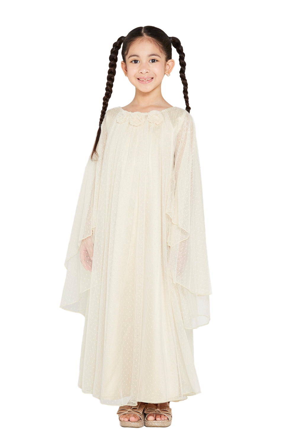 Rosette Detail Layered Dot Tulle Dress