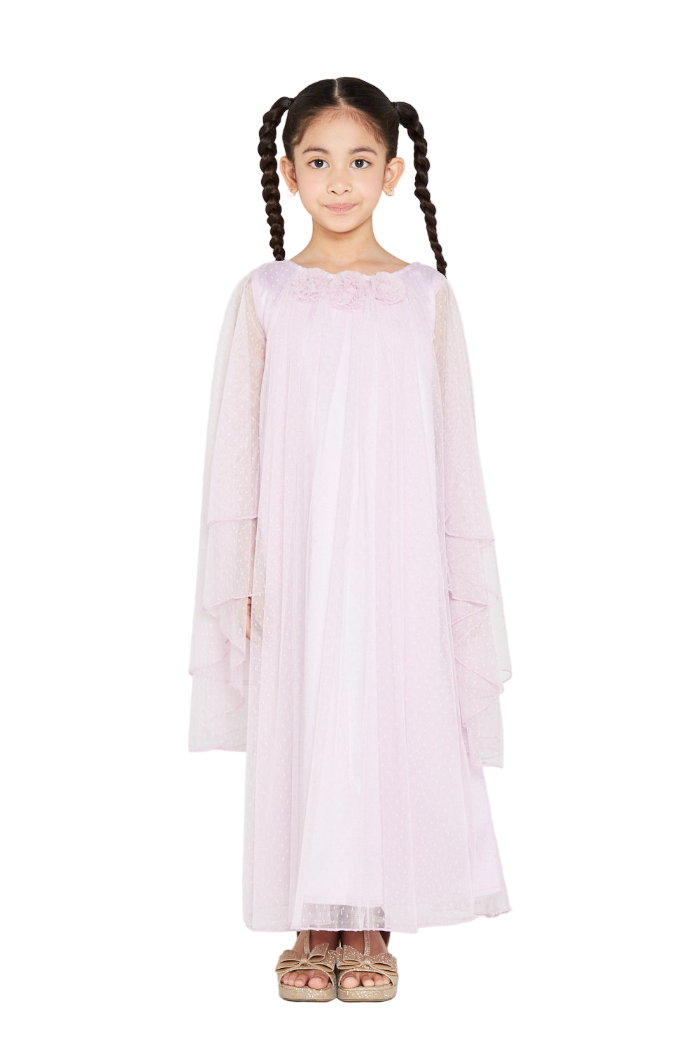 Rosette Detail Layered Dot Tulle Dress