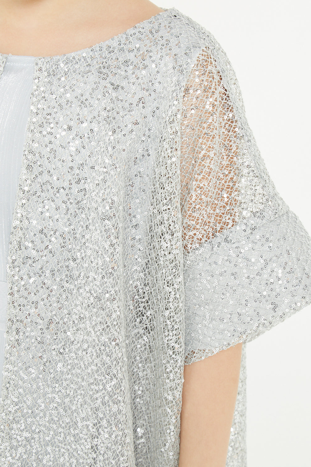 Sequin Overlay Kimono Sleeve Gown