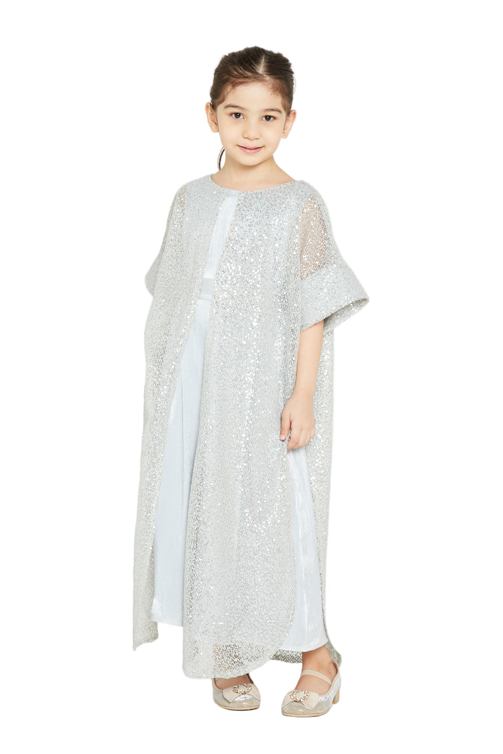 Sequin Overlay Kimono Sleeve Gown