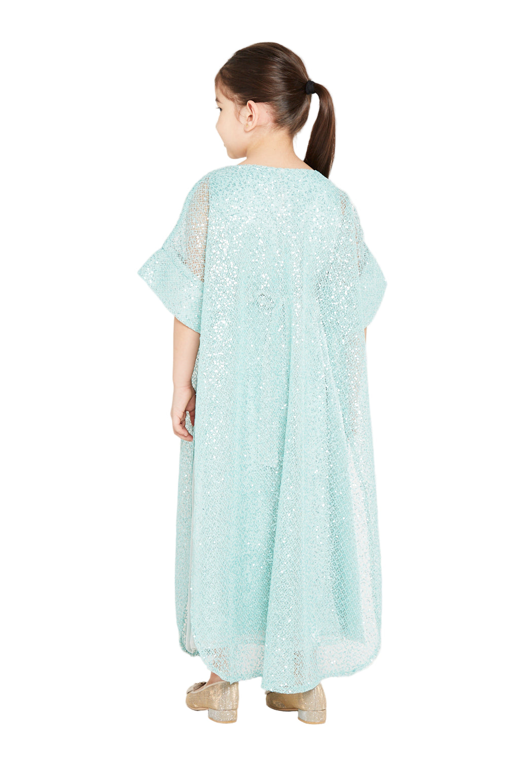 Sequin Overlay Kimono Sleeve Gown