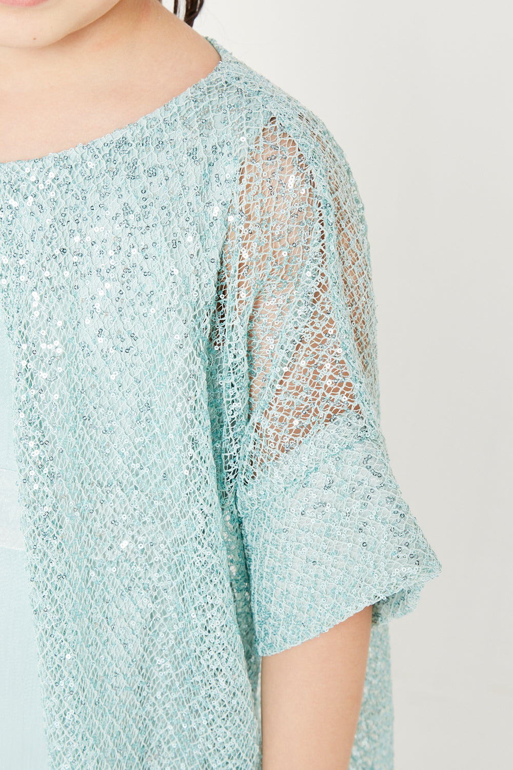 Sequin Overlay Kimono Sleeve Gown