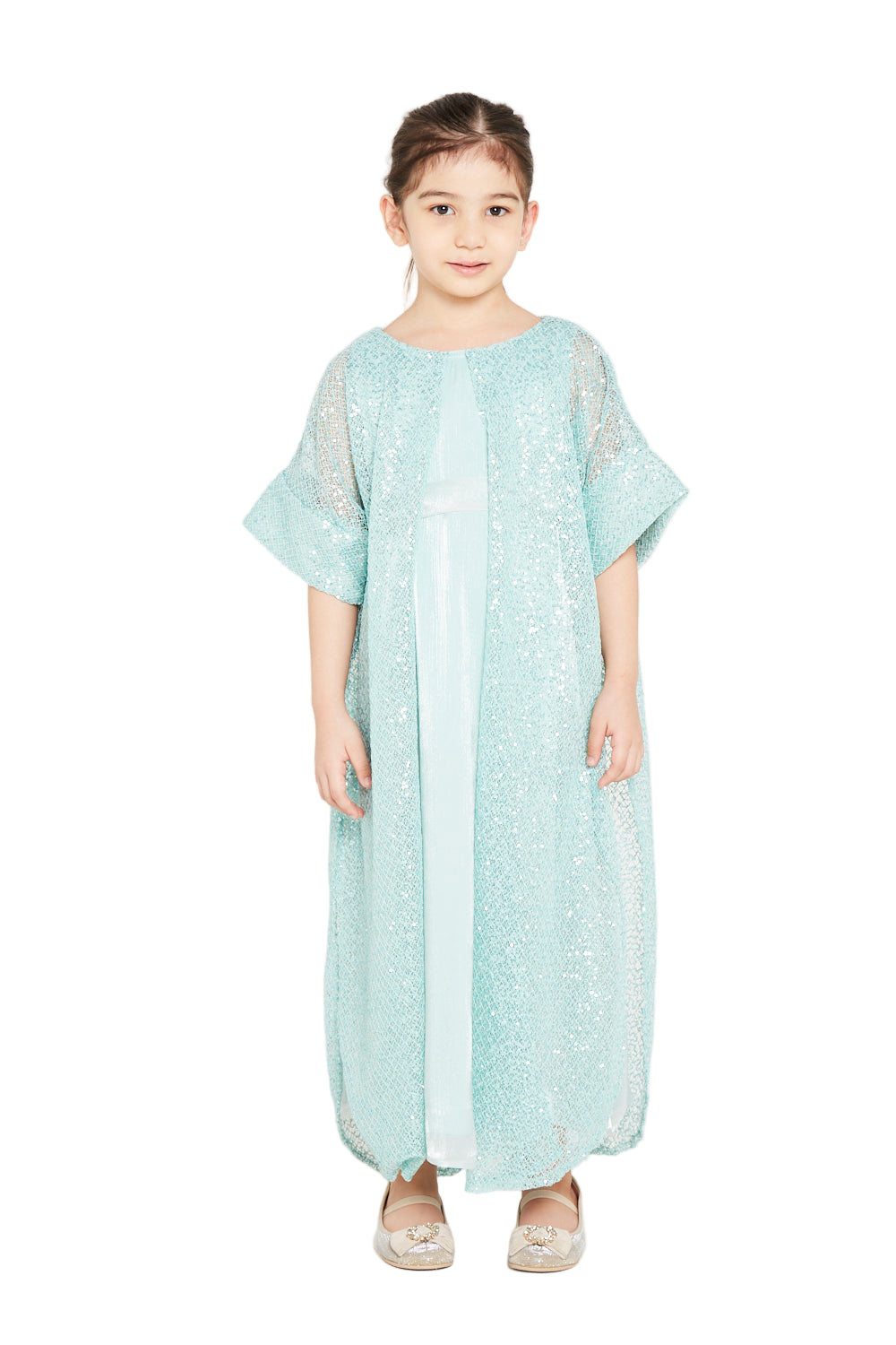 Sequin Overlay Kimono Sleeve Gown