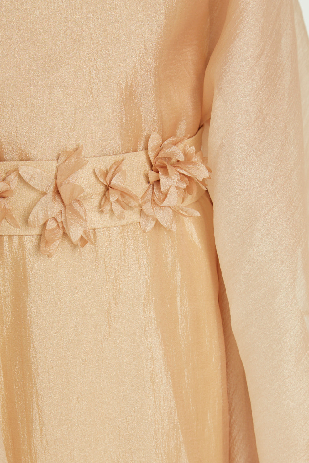 Floral Detailed-Waist Cape Dress