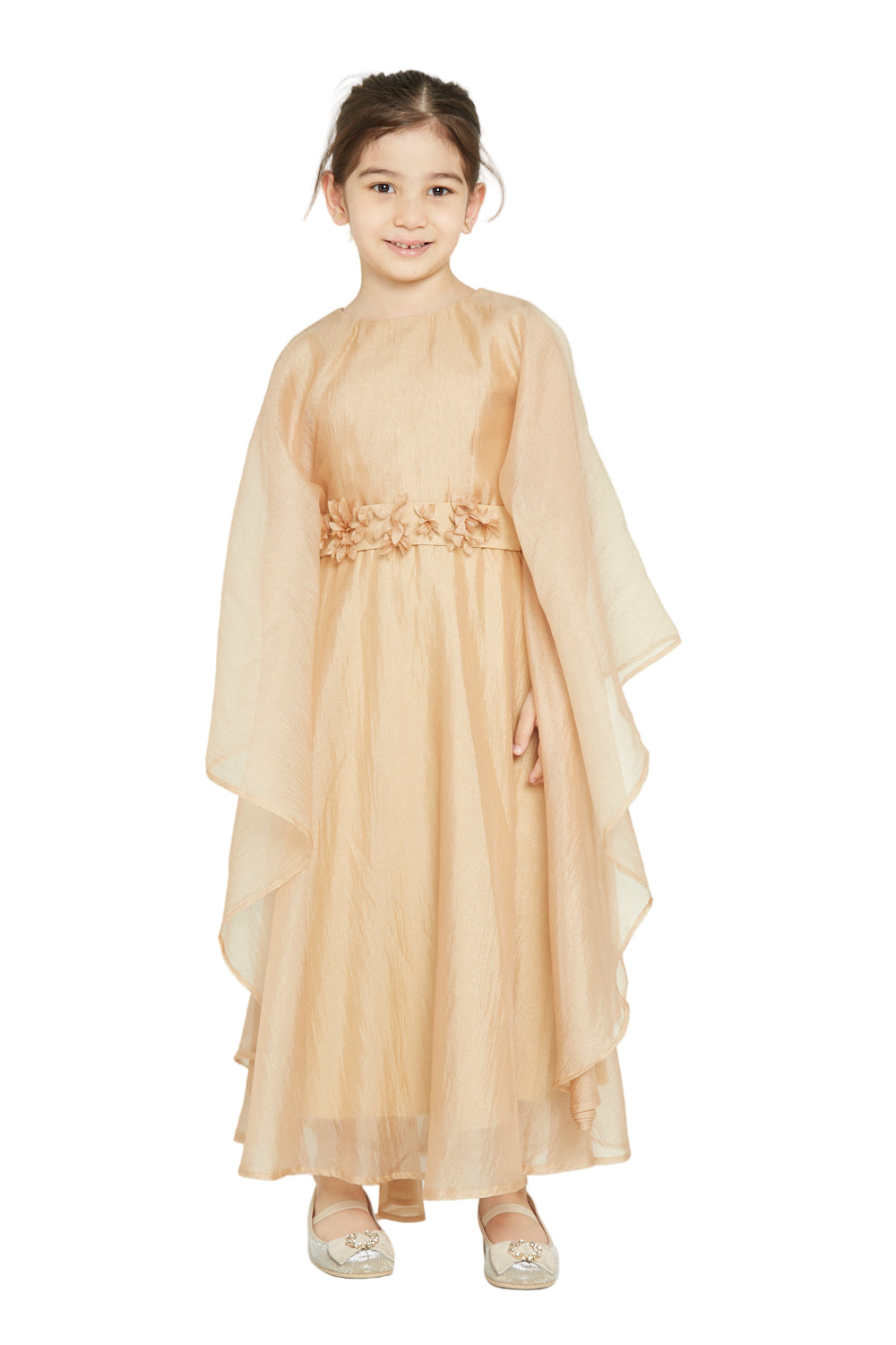 Floral Detailed-Waist Cape Dress