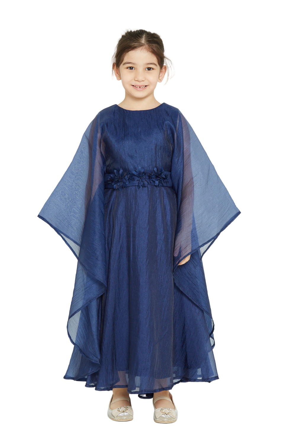 Floral Detailed-Waist Cape Dress