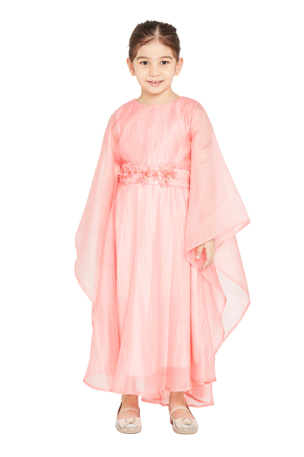 Floral Detailed-Waist Cape Dress