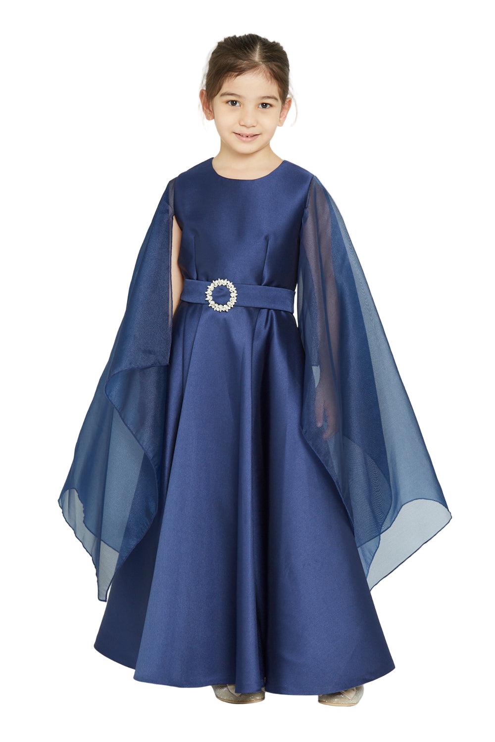 Jeweled Buckle Cape Maxi Dress