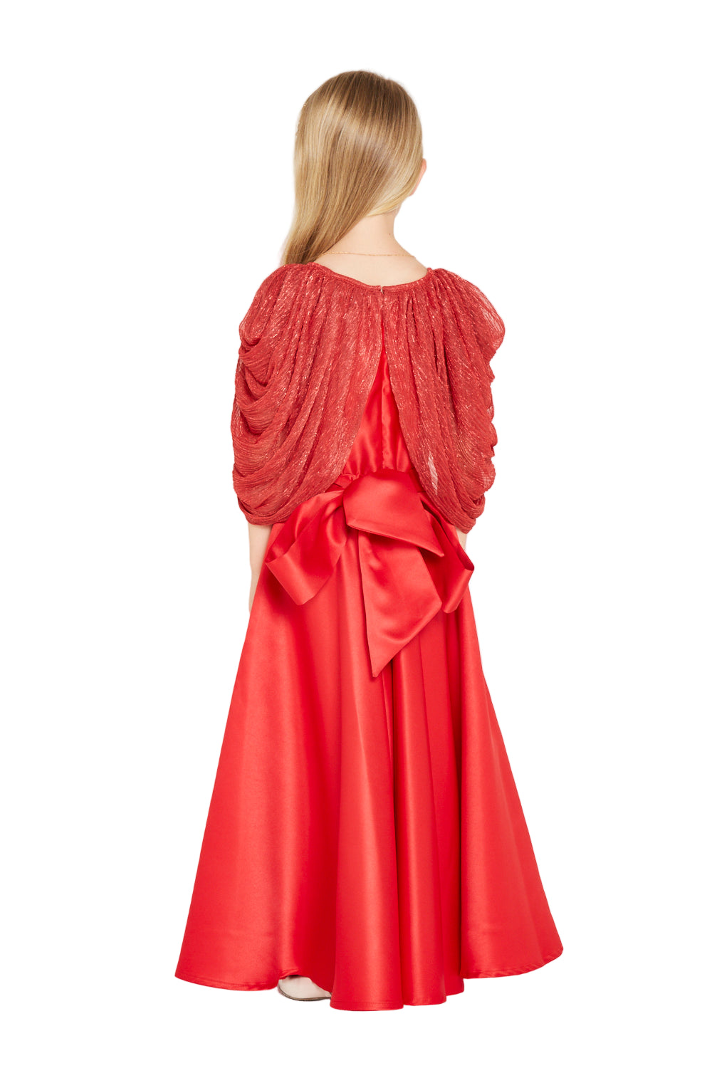 Bow Detail Draped Cape Party Dress