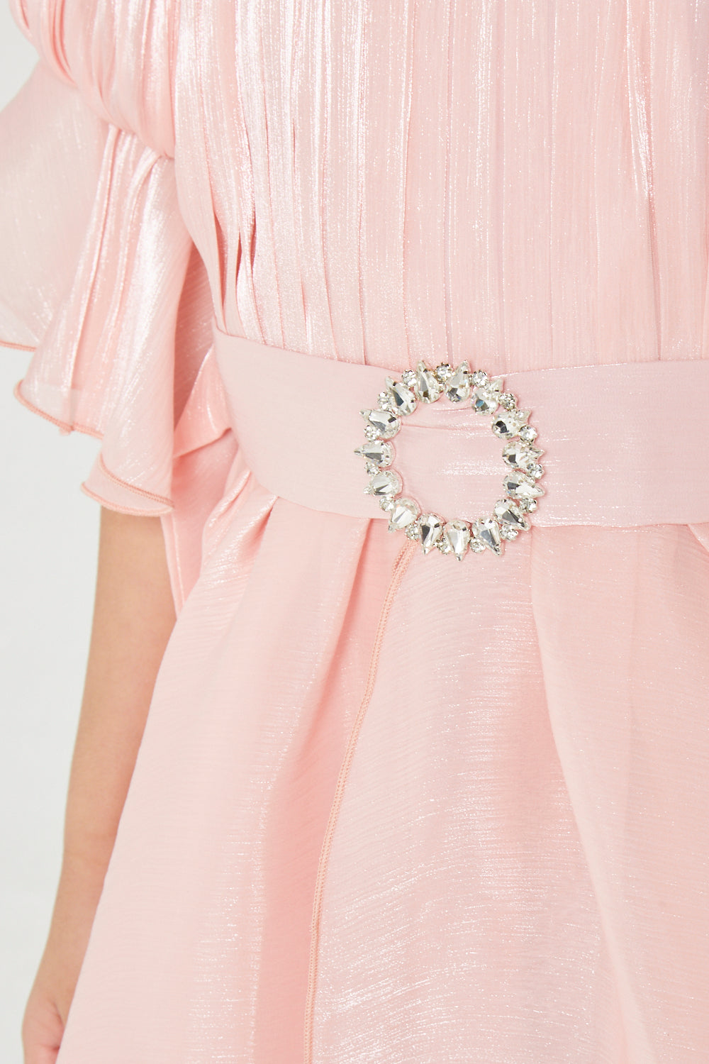 Jeweled Buckle Layered Ruffle Hem Gown