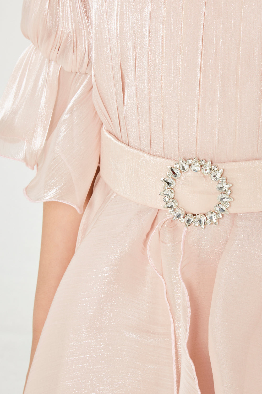 Jeweled Buckle Layered Ruffle Hem Gown