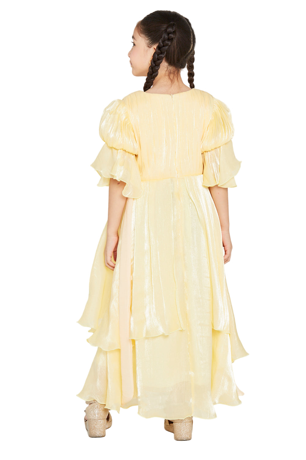 Jeweled Buckle Layered Ruffle Hem Gown