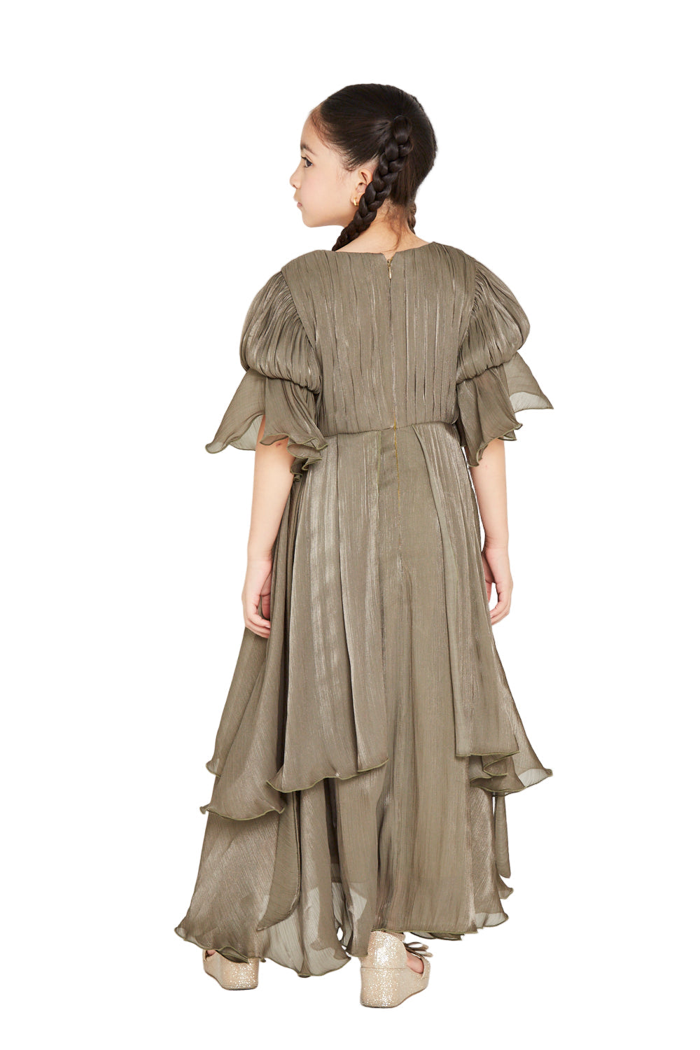 Jeweled Buckle Layered Ruffle Hem Gown