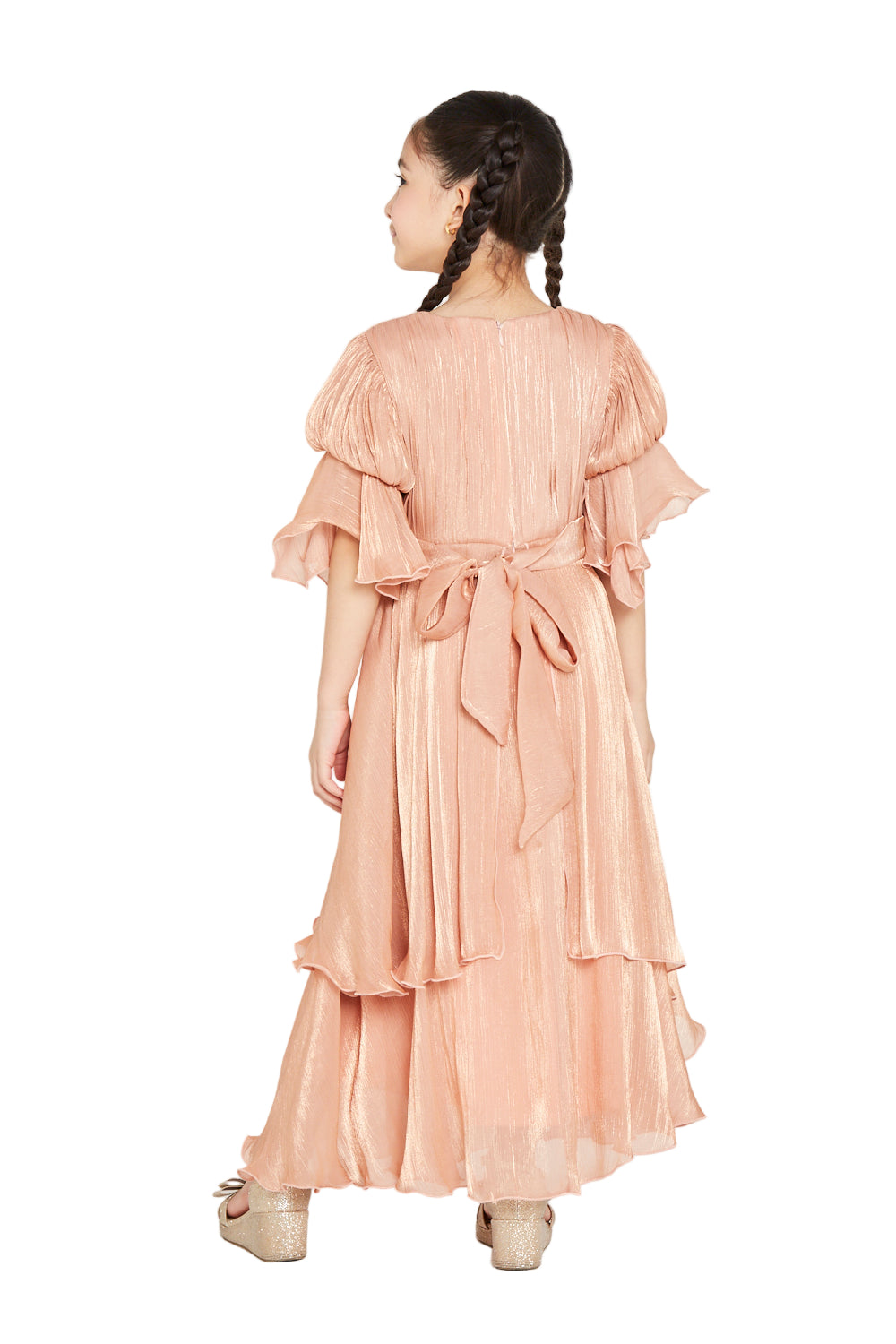 Jeweled Buckle Layered Ruffle Hem Gown