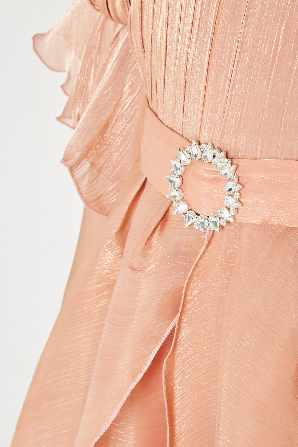 Jeweled Buckle Layered Ruffle Hem Gown