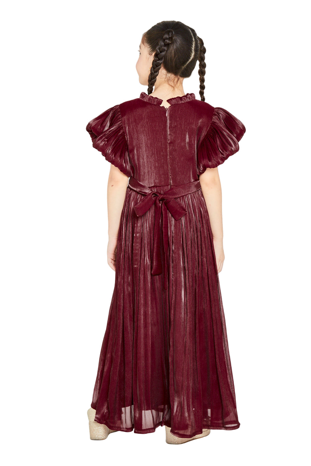 Ruffled Collar Pleated Buttoned Gown