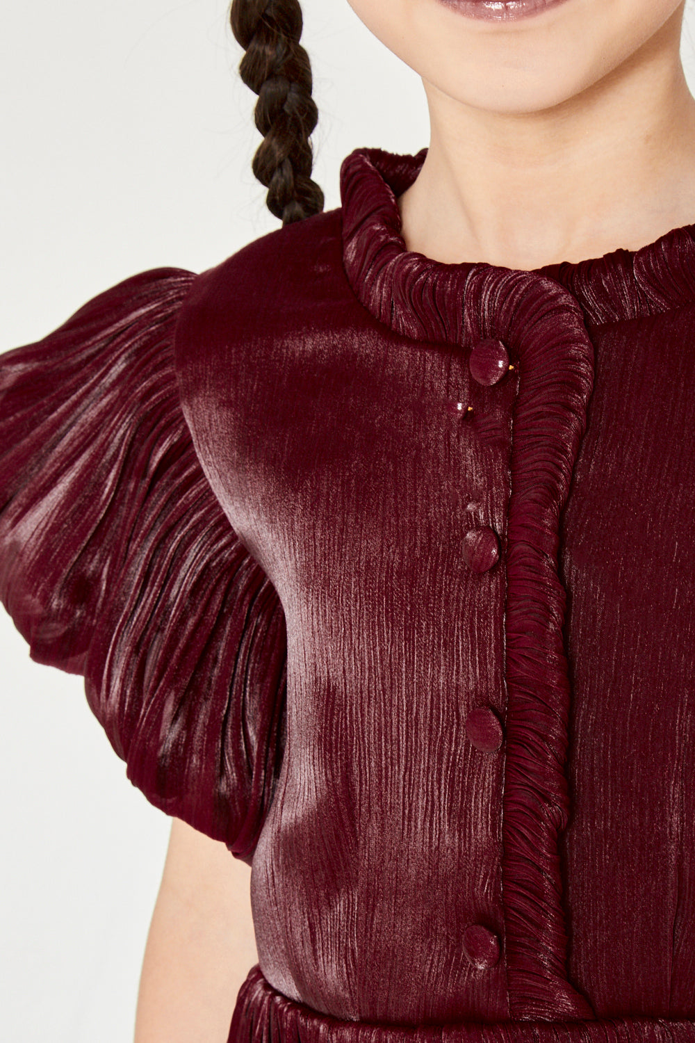 Ruffled Collar Pleated Buttoned Gown