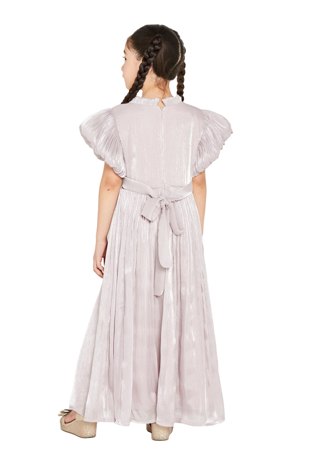 Ruffled Collar Pleated Buttoned Gown