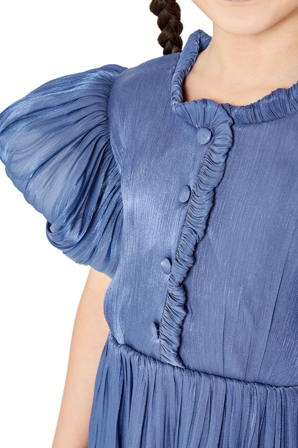 Ruffled Collar Pleated Buttoned Gown