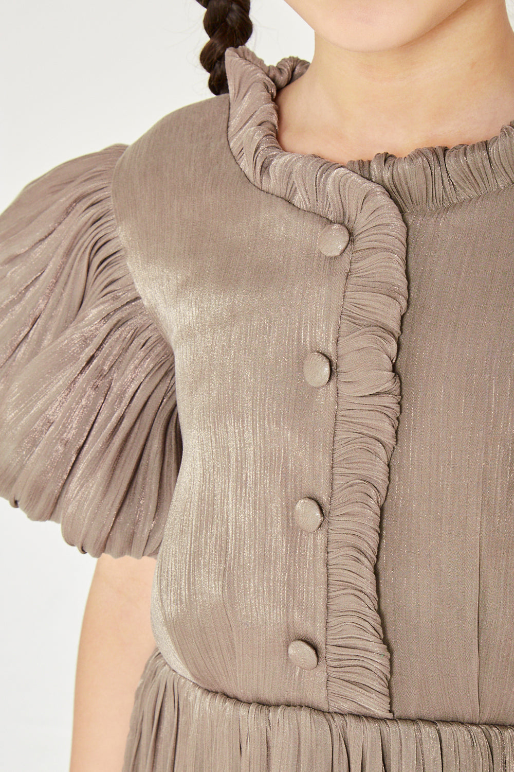 Ruffled Collar Pleated Buttoned Gown