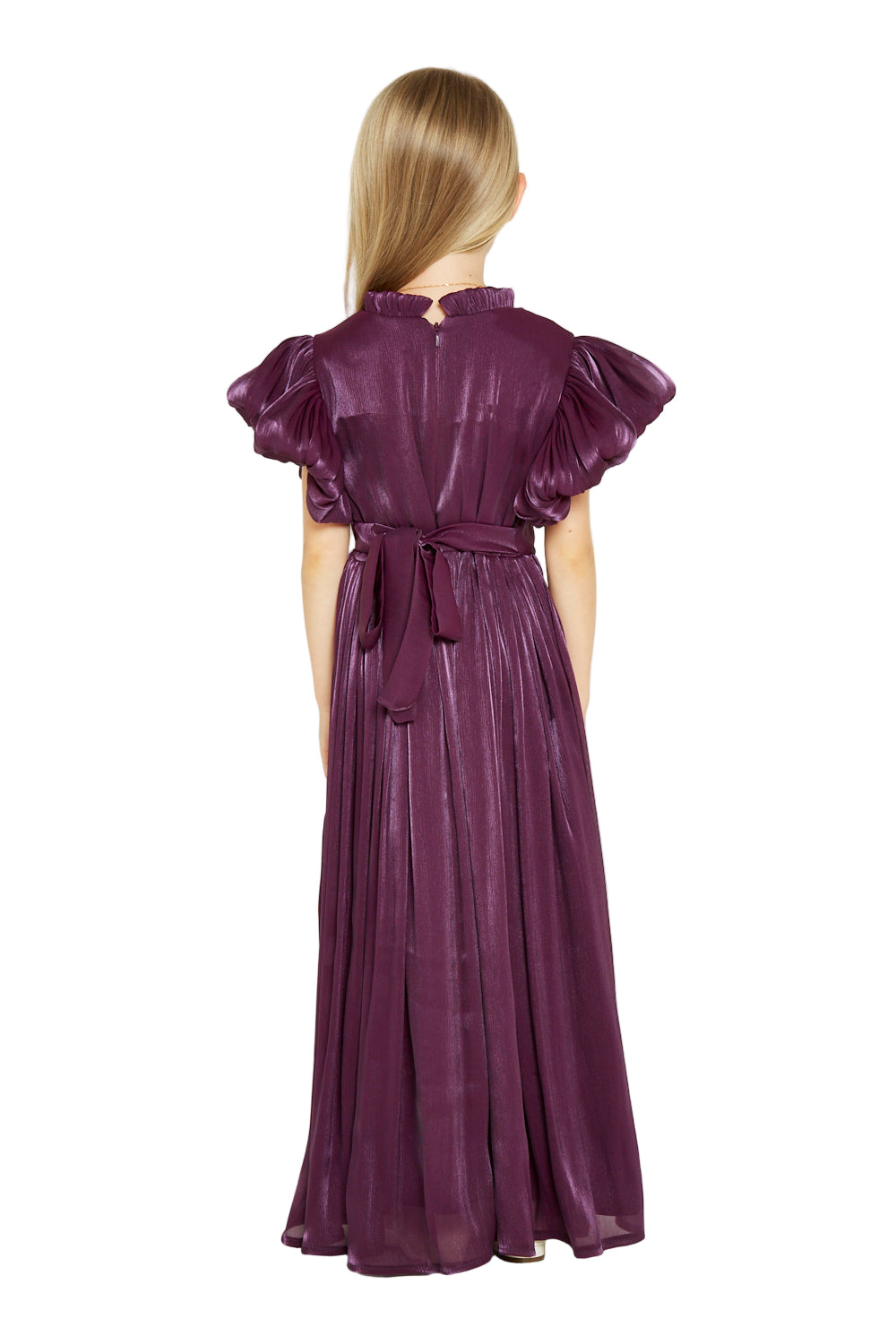 Ruffled Collar Pleated Buttoned Gown