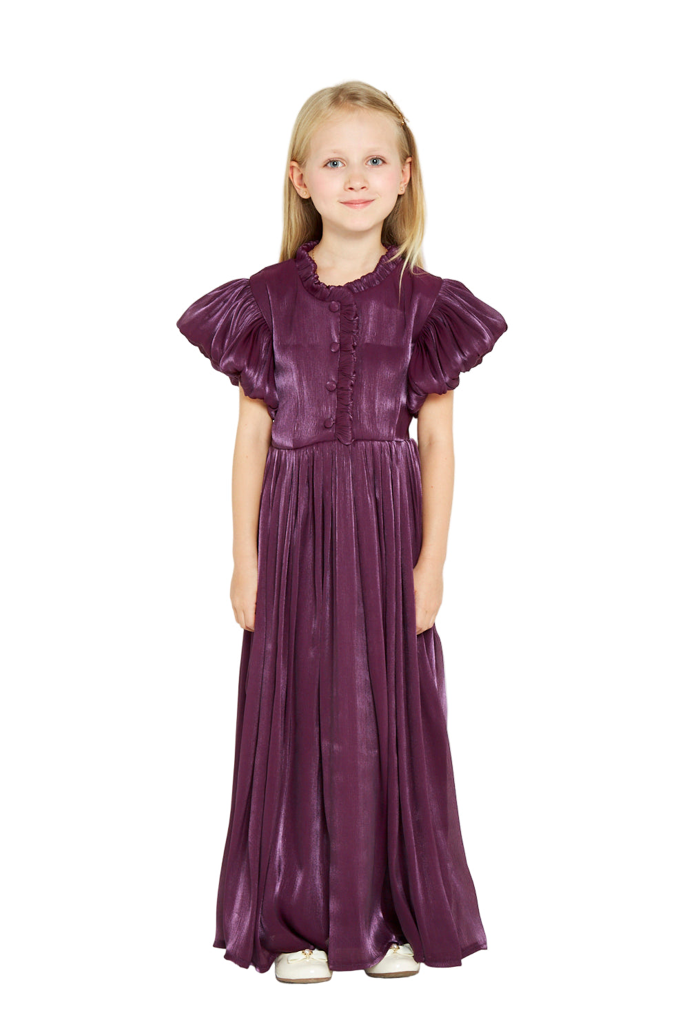 Ruffled Collar Pleated Buttoned Gown