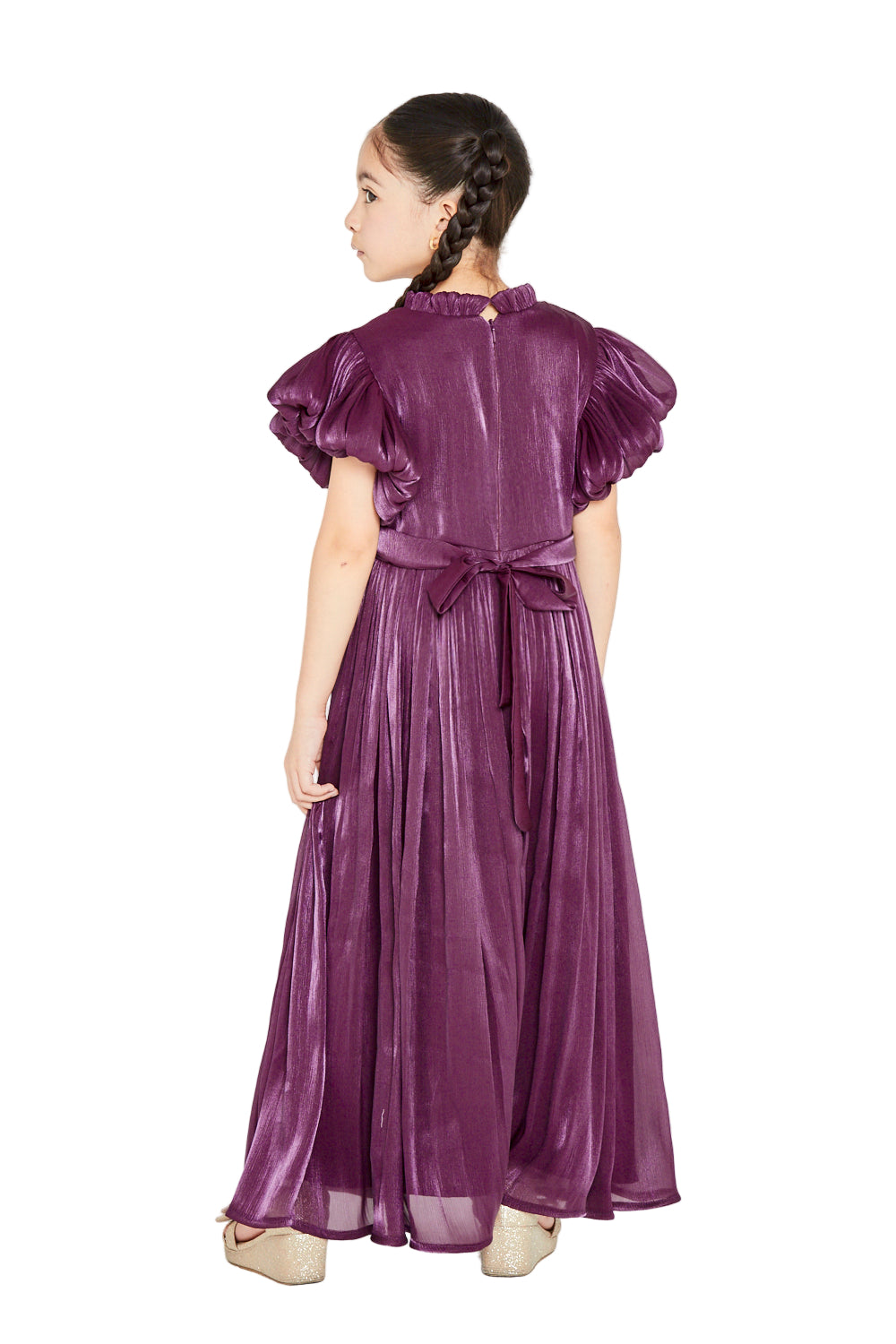 Ruffled Collar Pleated Buttoned Gown
