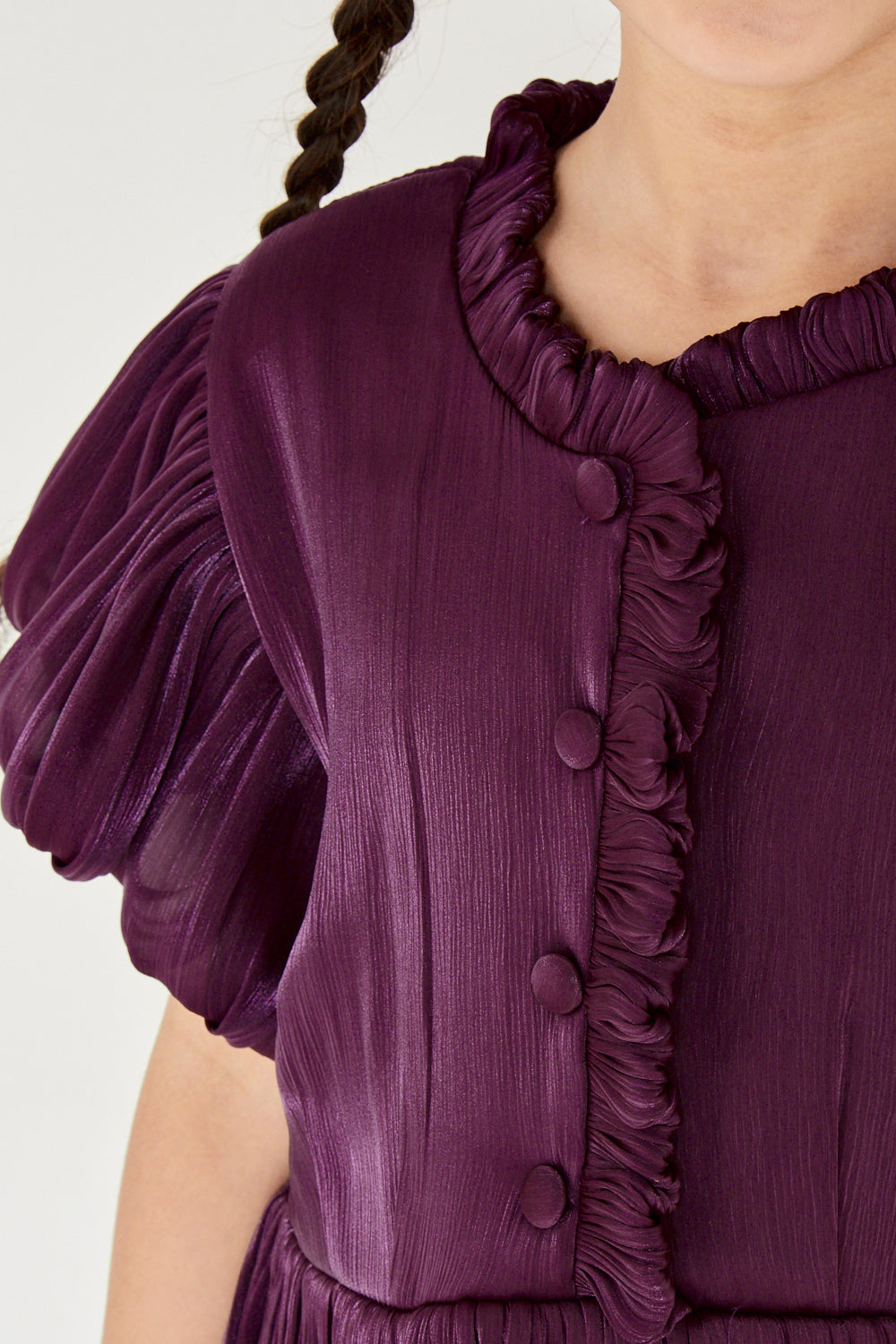 Ruffled Collar Pleated Buttoned Gown