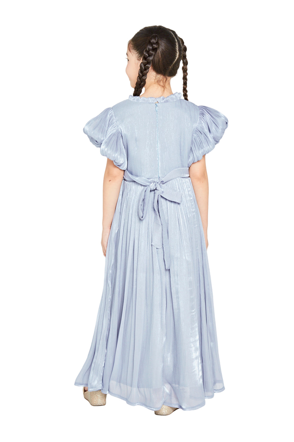 Ruffled Collar Pleated Buttoned Gown