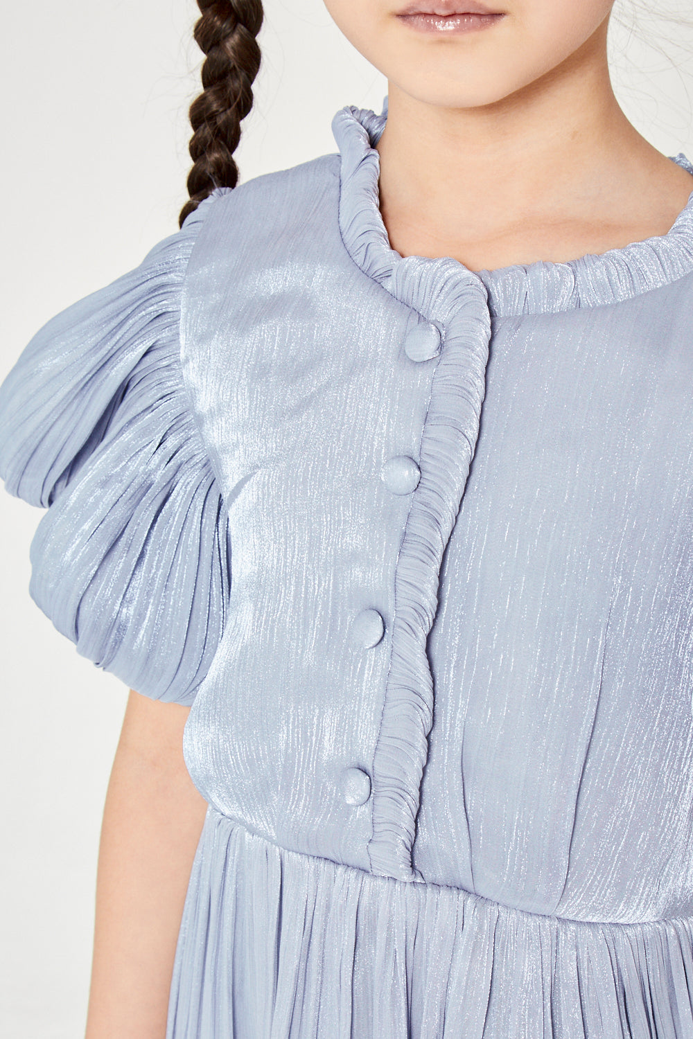 Ruffled Collar Pleated Buttoned Gown