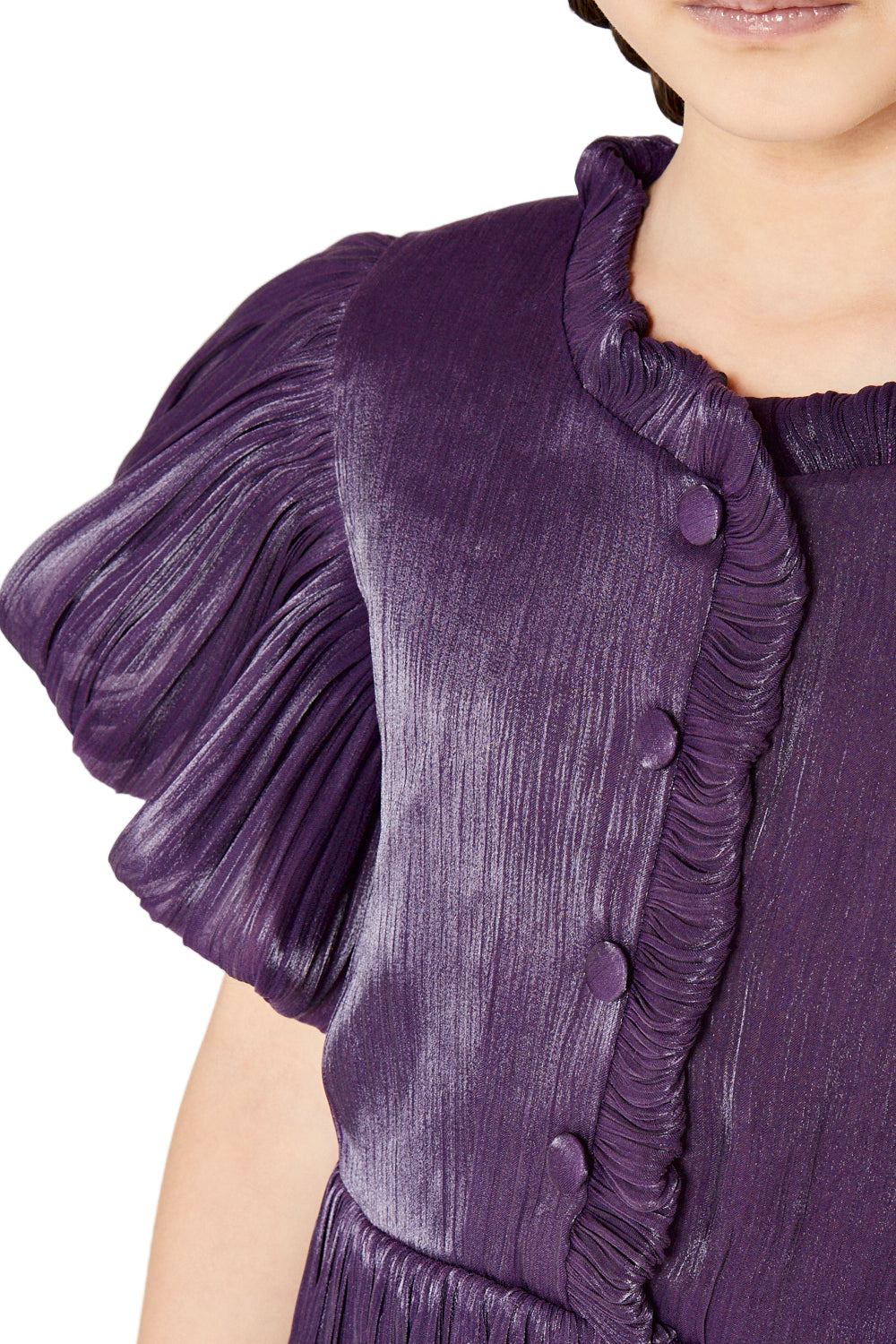 Ruffled Collar Pleated Buttoned Gown