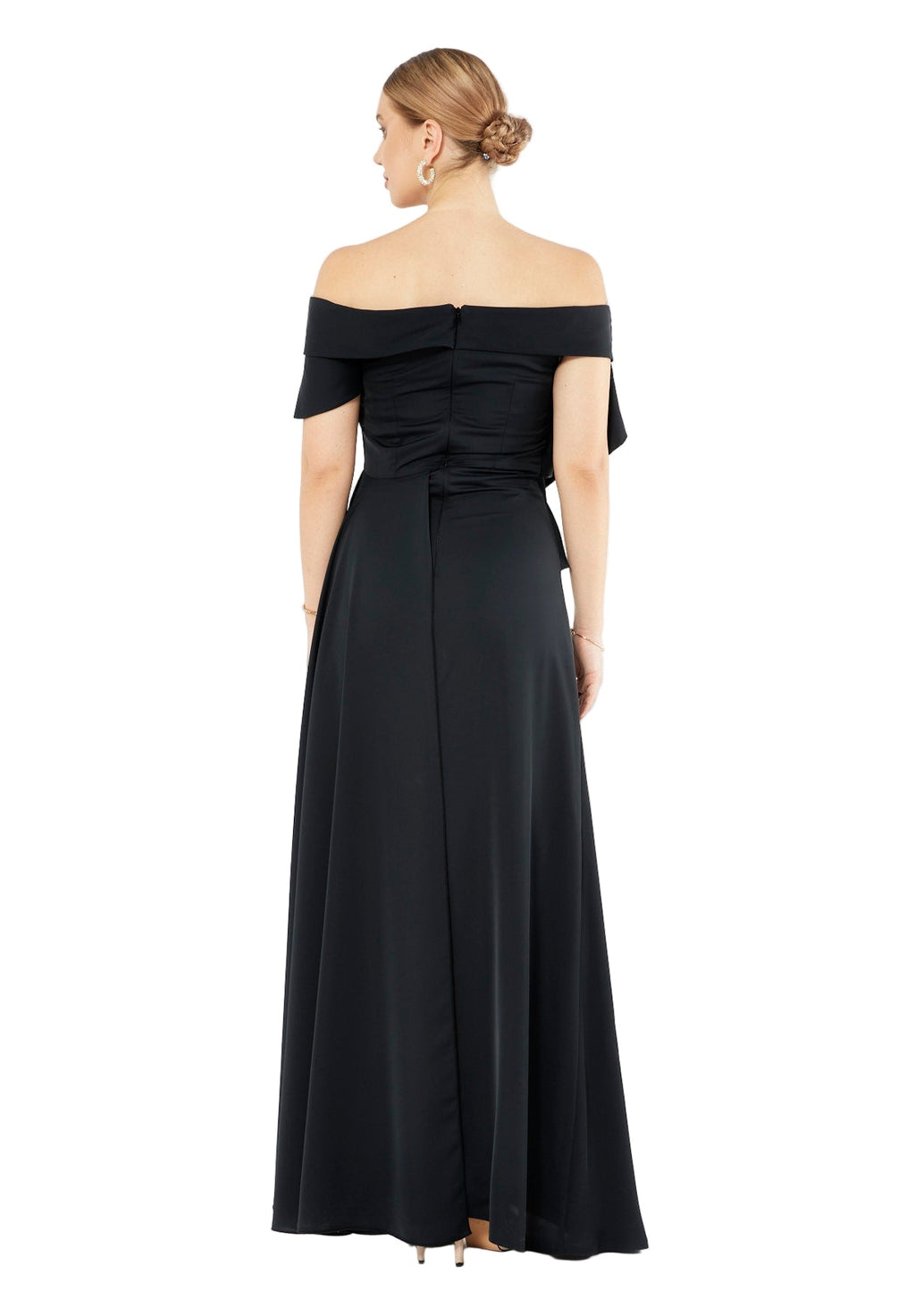 Foldover Neckline Draped Crepe Gown