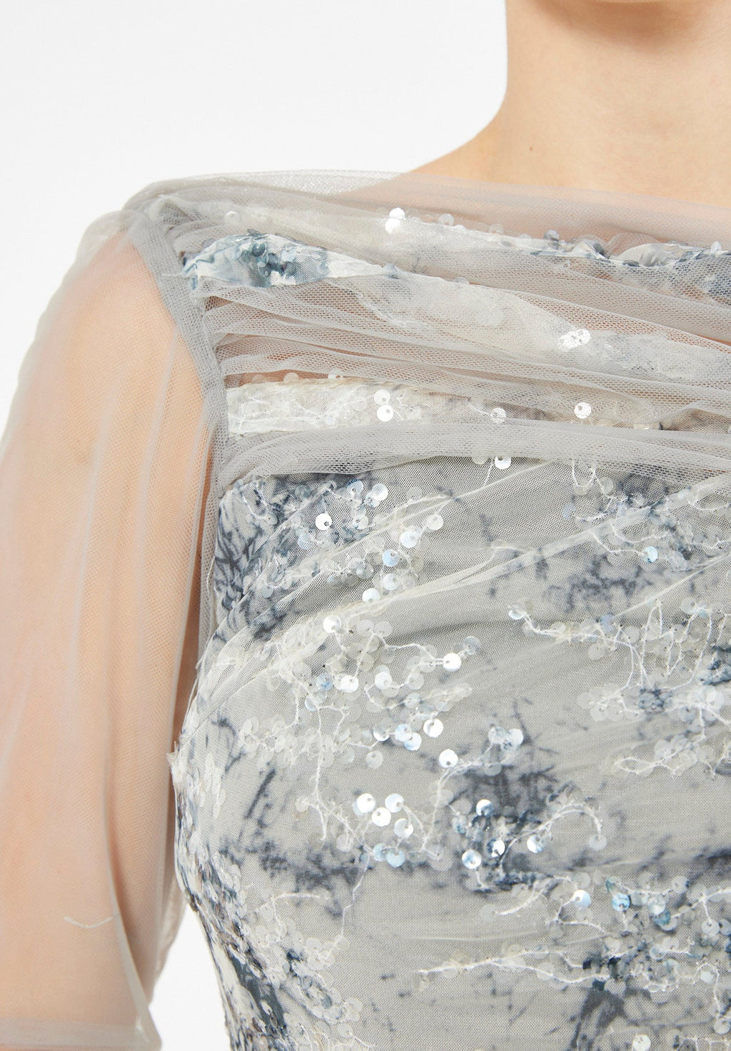 Sequin Mesh One-Shoulder Evening Gown